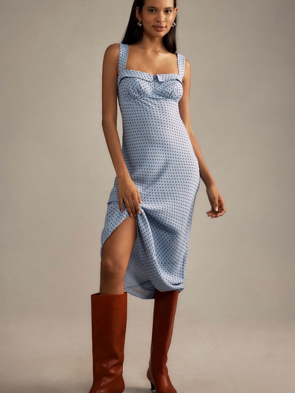 Reformation Light Blue Polka Dot Midi Dress